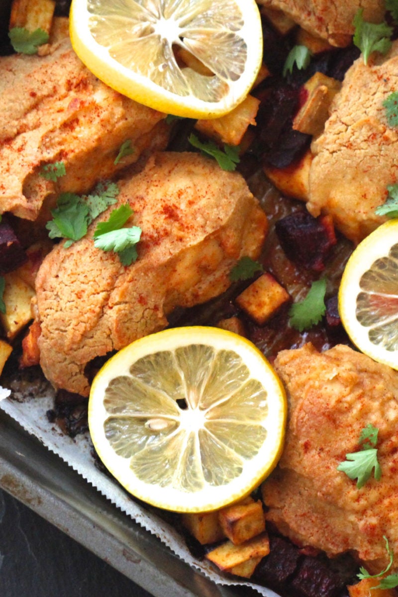 HummusBaked Chicken With Smoky Roasted Veggies