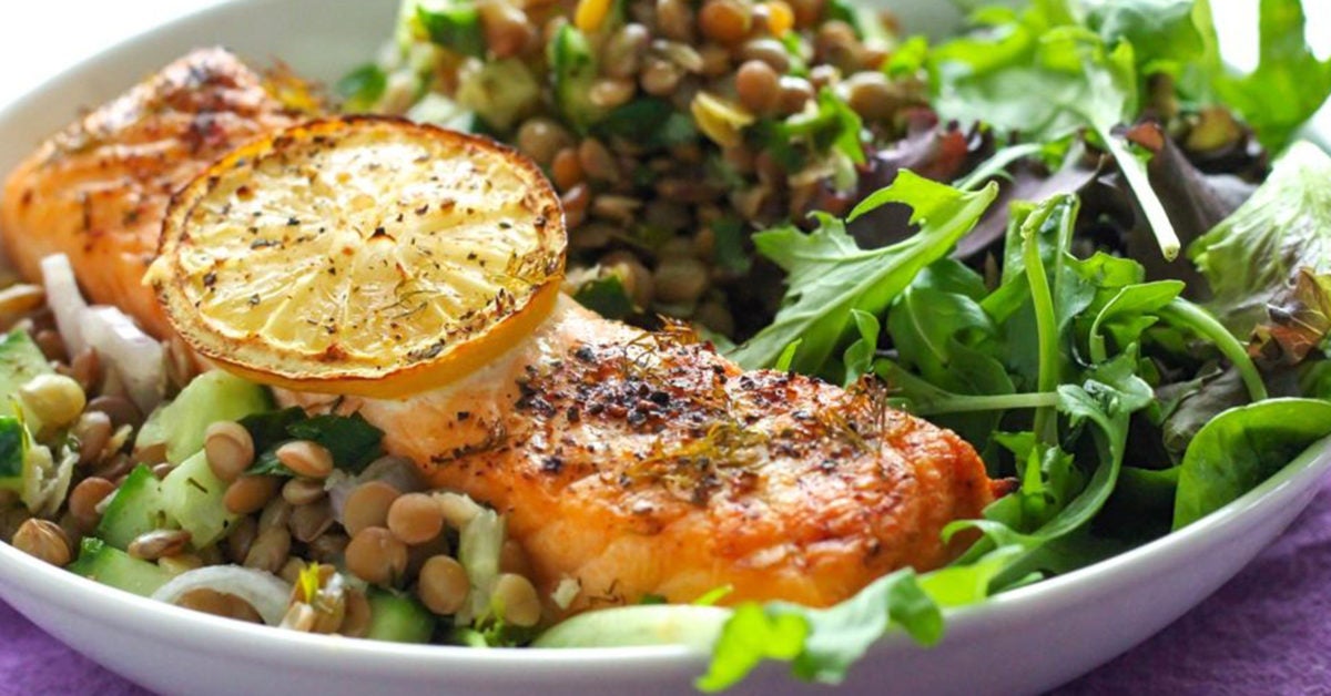 Lemony Salmon With Dill Lentil Pilaf