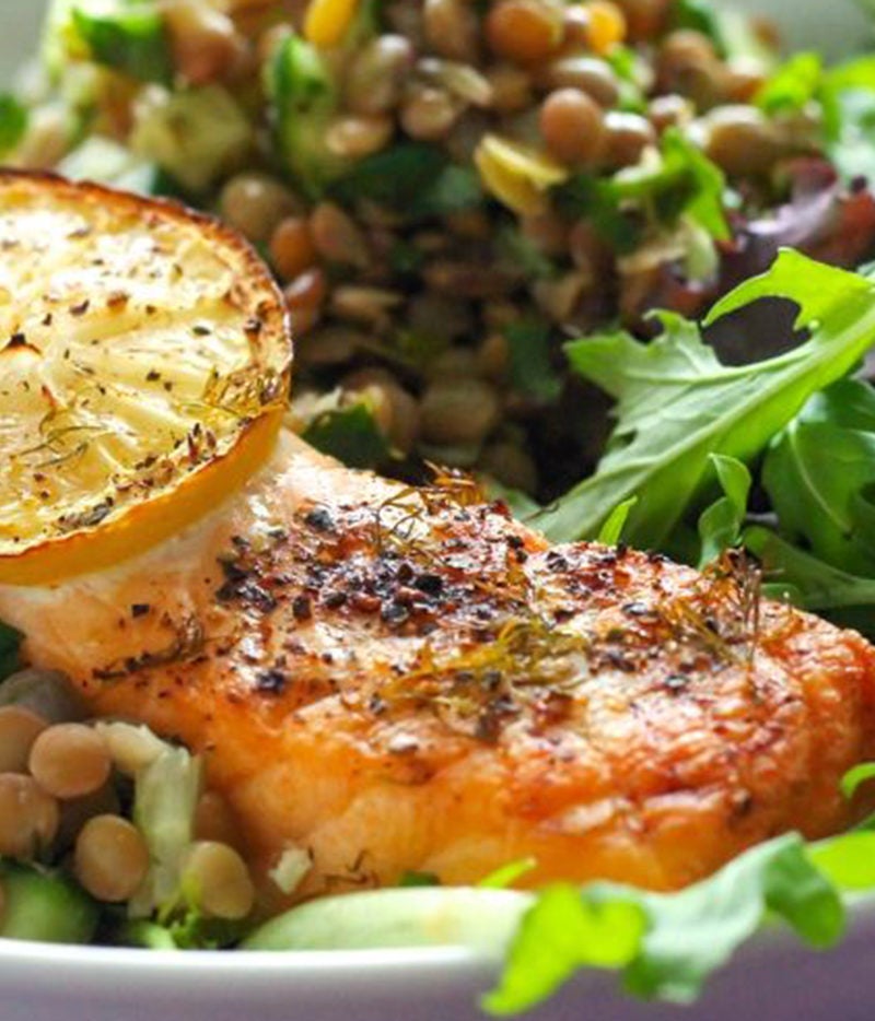 Lemony Salmon With Dill Lentil Pilaf