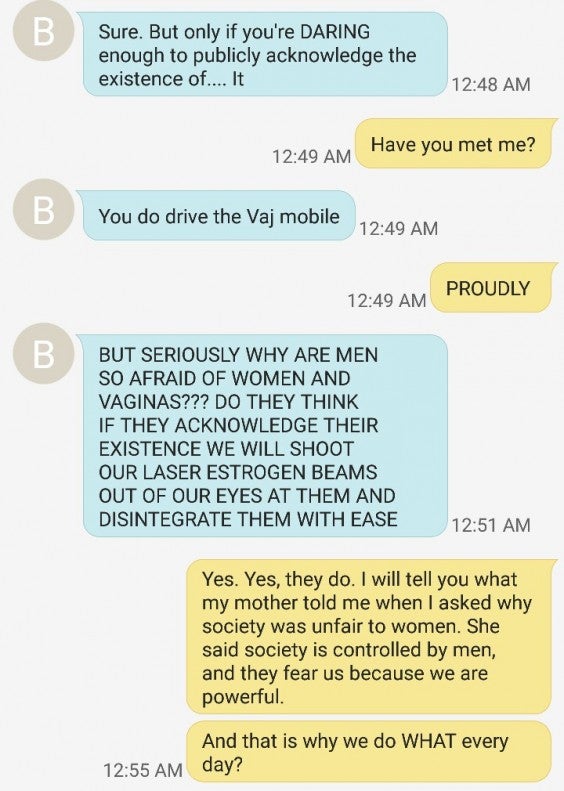 texting about tampons