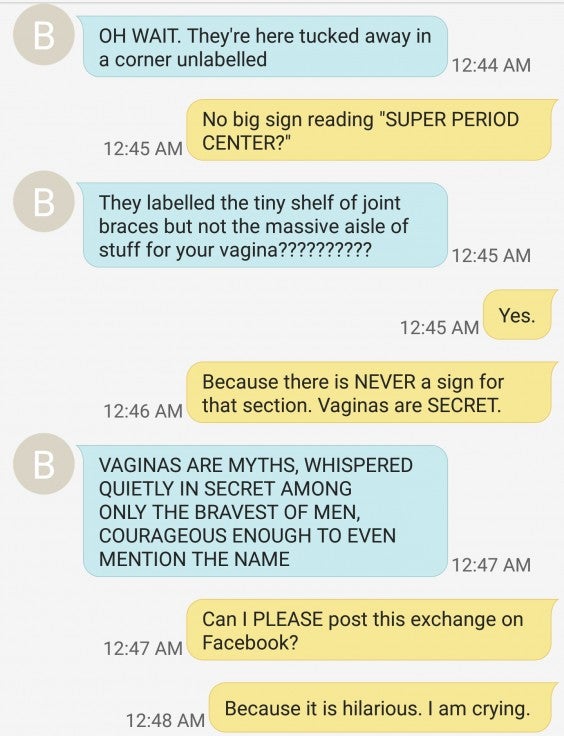 texting about tampons