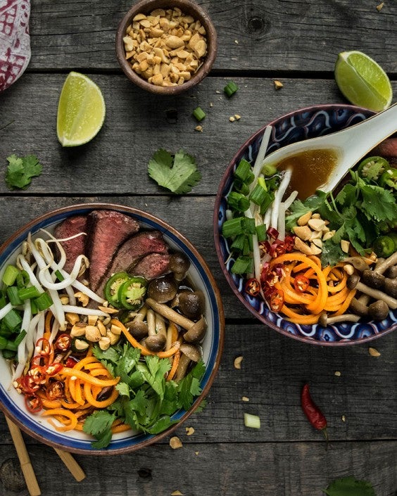 Beef Pho with Beech Mushrooms and Sweet Potato Noodles