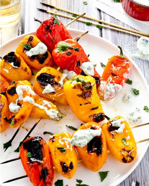 grilled mini peppers with minty tzatziki