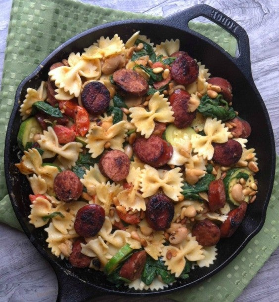 9. Smoked Sausage, White Bean, and Spinach Pasta
