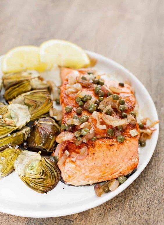 7. Pan-Seared Salmon With Capers and Baby Artichokes