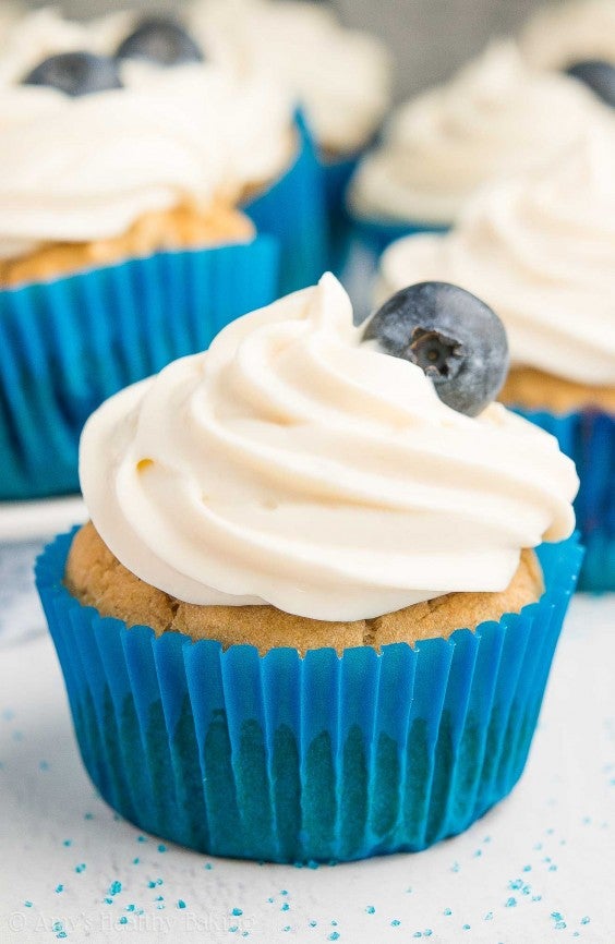 6. Healthy Blueberry Cupcakes With Cream Cheese Frosting