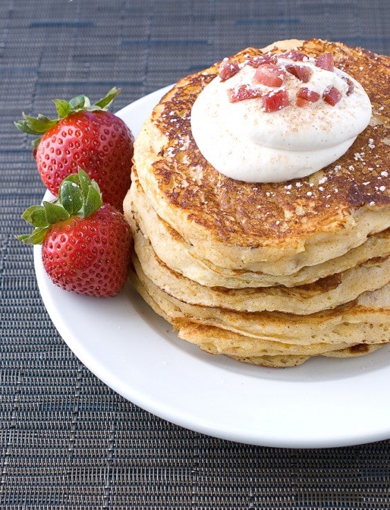 Bacon Polenta Pancakes with Maple Whipped Cream