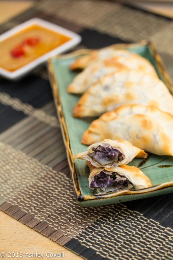10. Baked Purple Yam and Sweet Potato Dumplings With Peanut Sauce