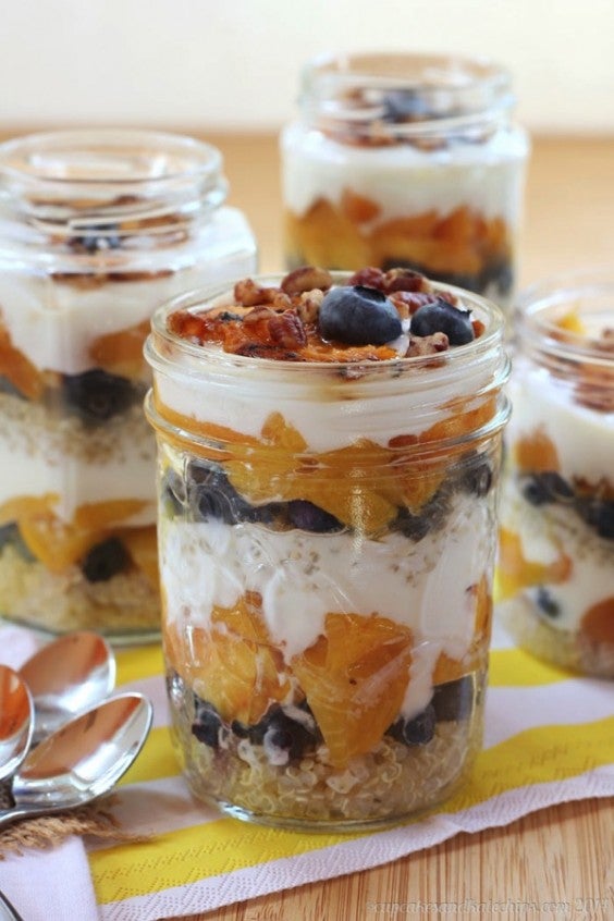 Blueberry & Grilled Peach Quinoa Parfaits