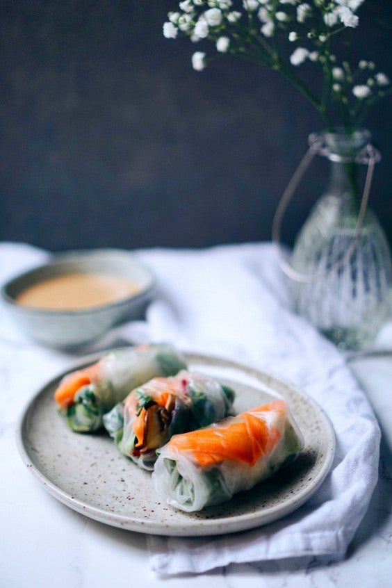 13. Vegan Summer Rolls With Peanut Dip