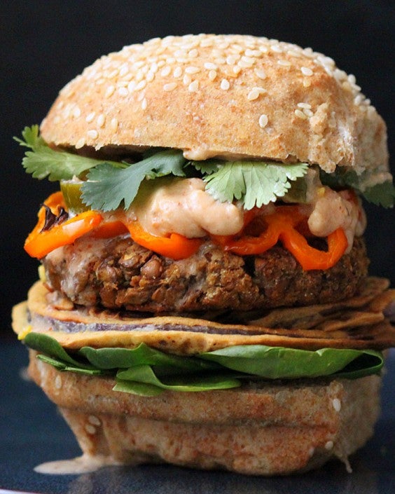 Red Lentil Cauliflower Burger with Chipotle Habanero Mayo