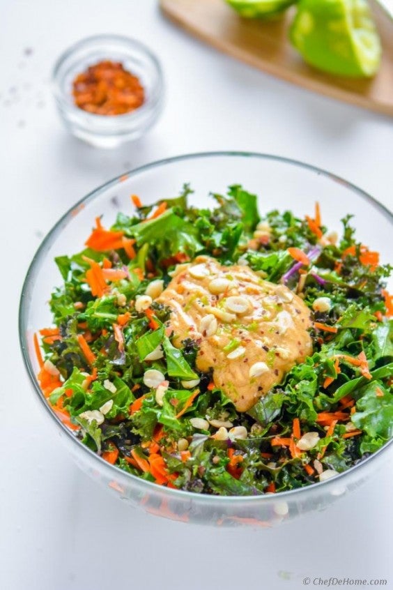 8. Kale and Carrot Salad With Chili Lime Peanut Dressing