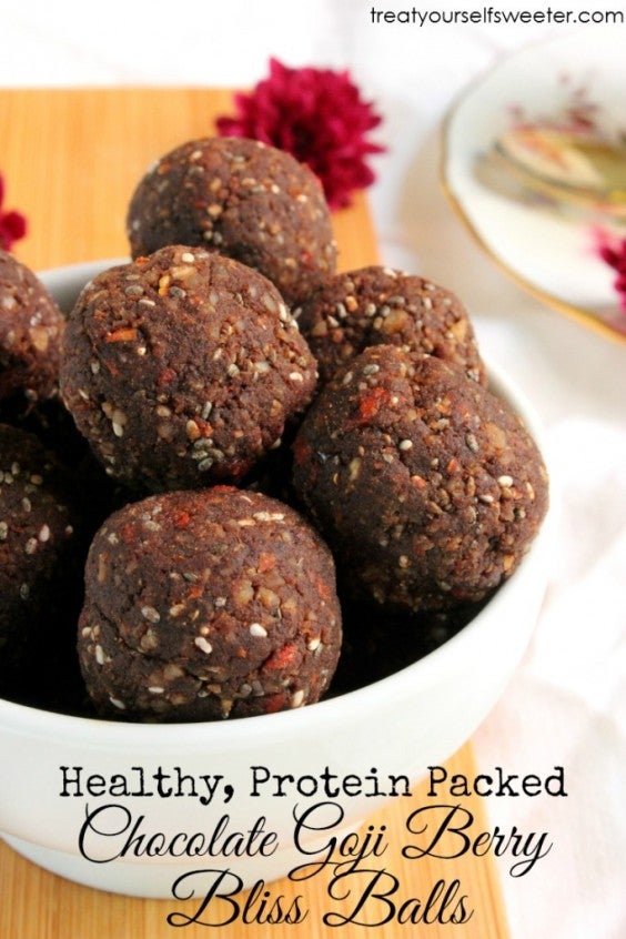 Chocolate Goji Berry Protein Bliss Balls
