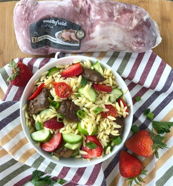 Grilled Pork Tenderloin and Strawberry Orzo Salad Recipe