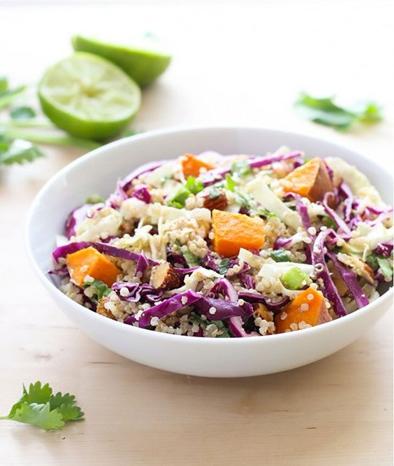 Healthy Grain Bowls: Crunchy Quinoa Power Bowl With Almond-Ginger Dressing