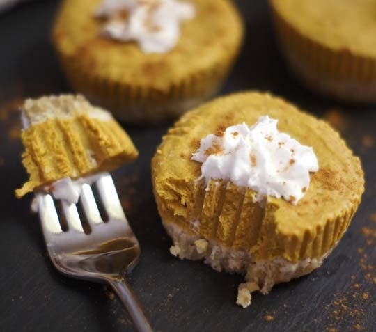 No-bake pumpkin spice tarts with a bite taken out of one