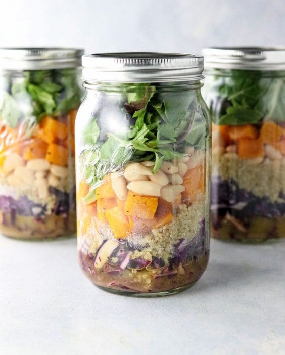 9. Fall Mason Jar Salad With Maple Cider Vinaigrette