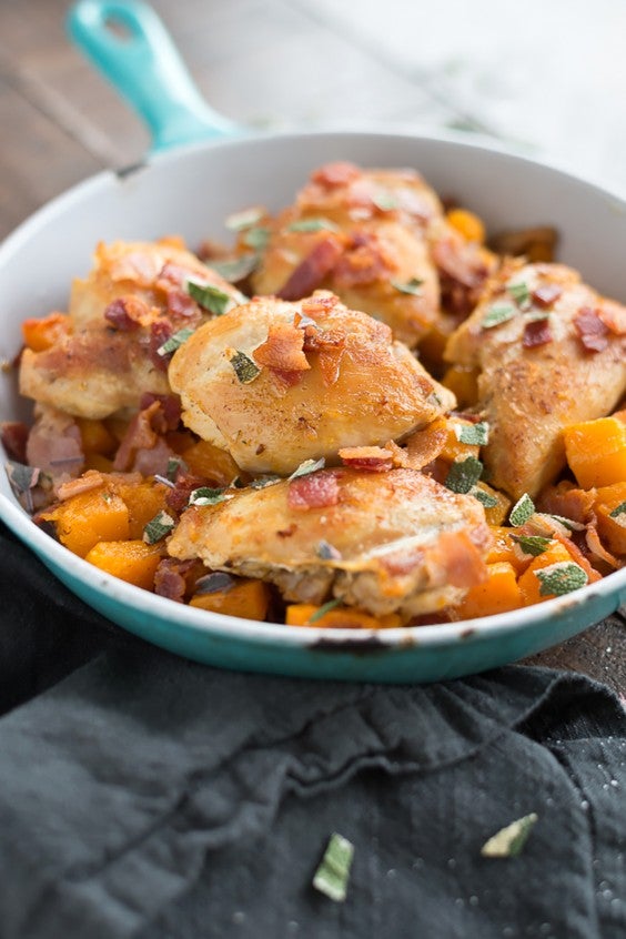 Paleo Dinners: One Skillet Chicken Thighs With Butternut Squash