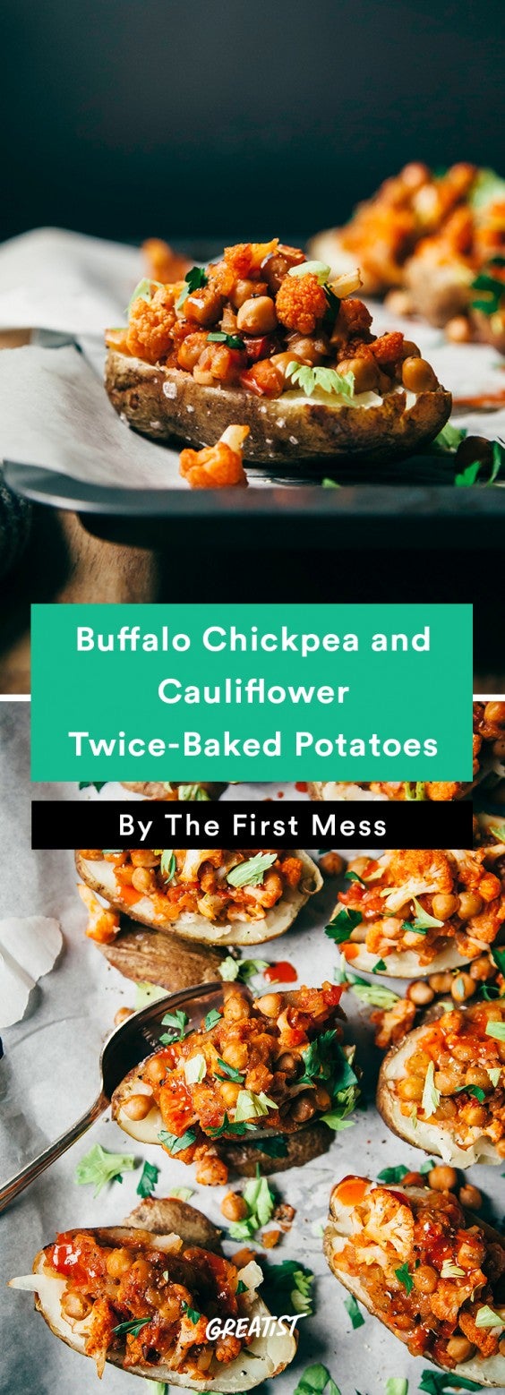 Twice-Baked Potatoes With Buffalo Chickpeas and Cauliflower