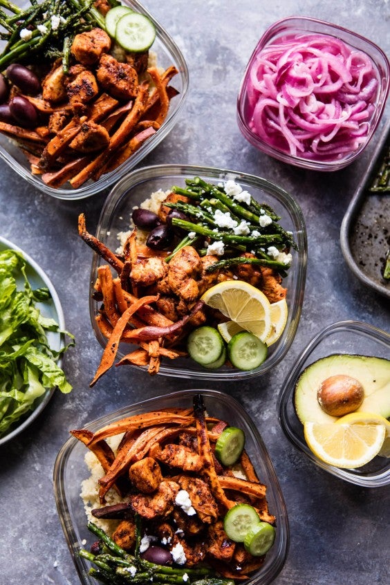 2. Chicken Shawarma and Sweet Potato Fry Bowls