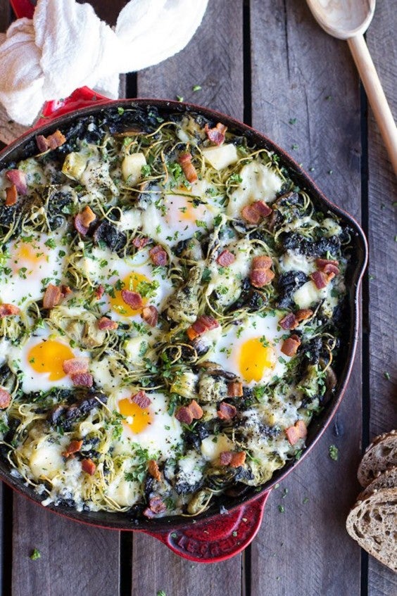 1. Fontina Spinach and Artichoke Breakfast Pasta Hash