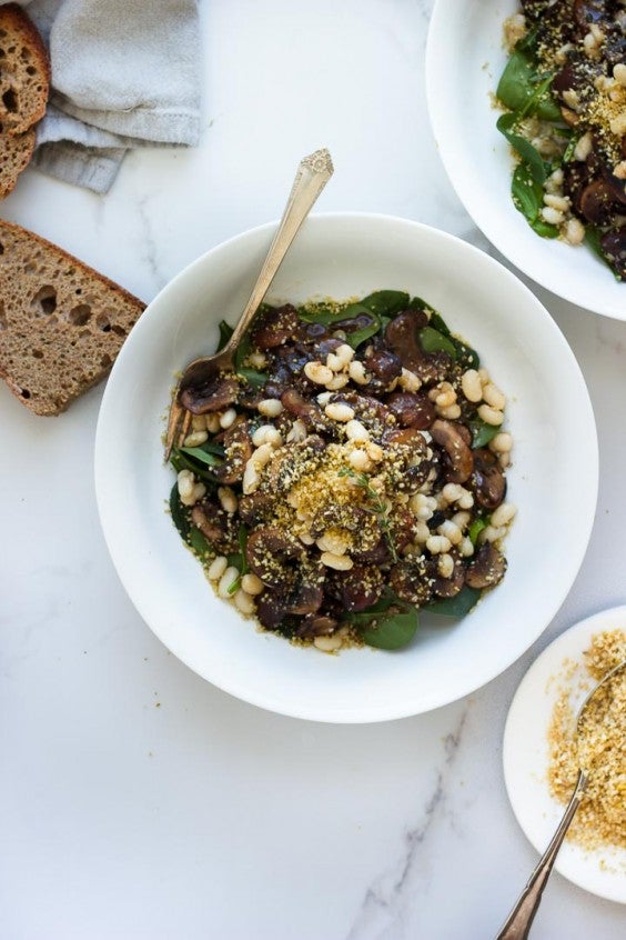10. Warm Balsamic Mushroom Salad With Pine Nut Parmesan