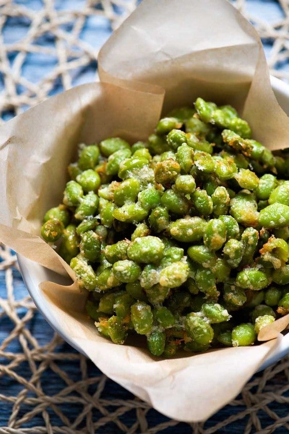 10. Crispy Parmesan Garlic Edamame