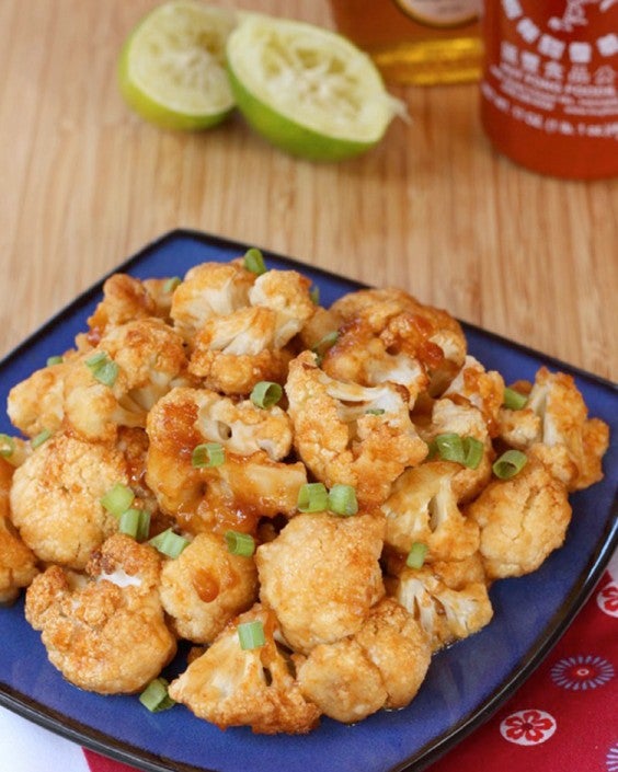 Honey Lime Sriracha Glazed Cauliflower Wings