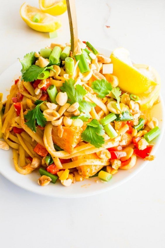 6. Seared Salmon Pasta With Coconut Milk Chili Sauce