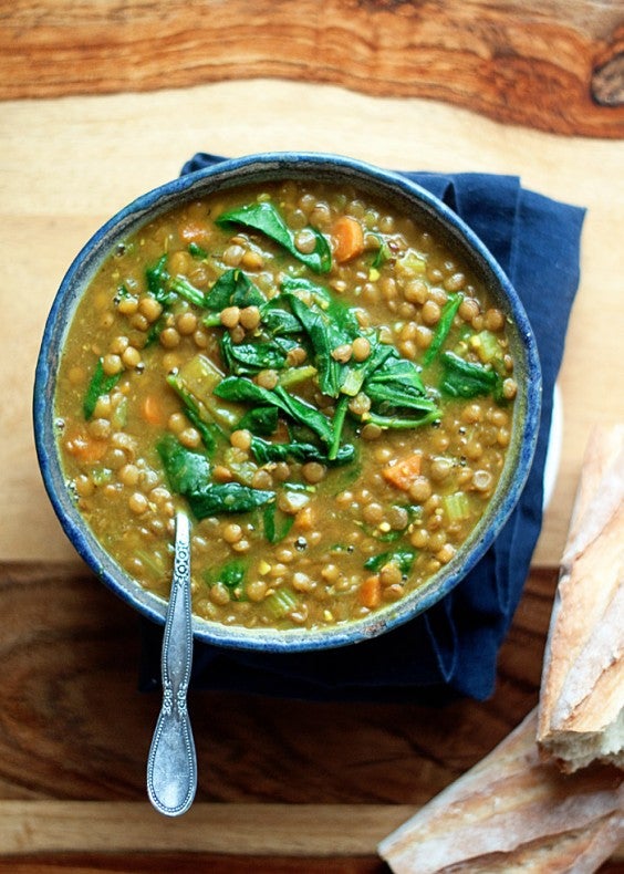7. Instant Pot Vegan Golden Lentil Spinach Soup