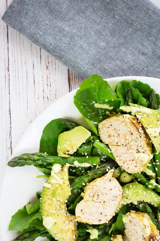 14. Chicken, Avocado, and Asparagus Salad With Lemon Cashew Dressing