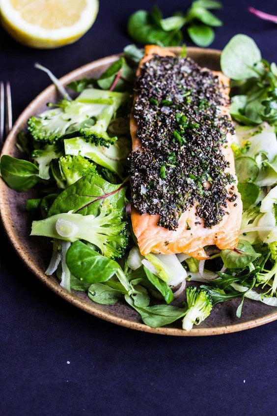 15. Chia-Crusted Salmon With Shaved Fennel and Broccoli Salad