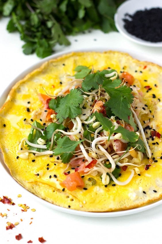 6. Egg Pancake With Kimchi and Smoked Salmon