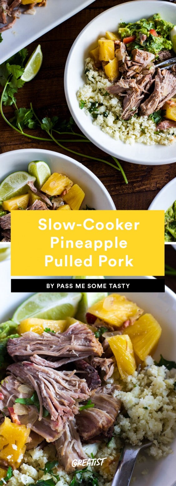 6. Slow-Cooker Pulled Pork With Cauliflower Rice and Guacamole