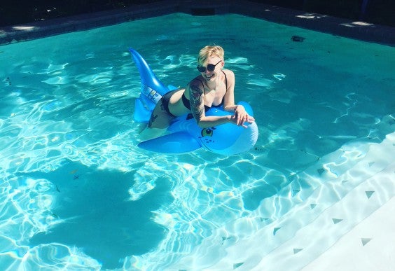 The author, Rebecca, in the pool.
