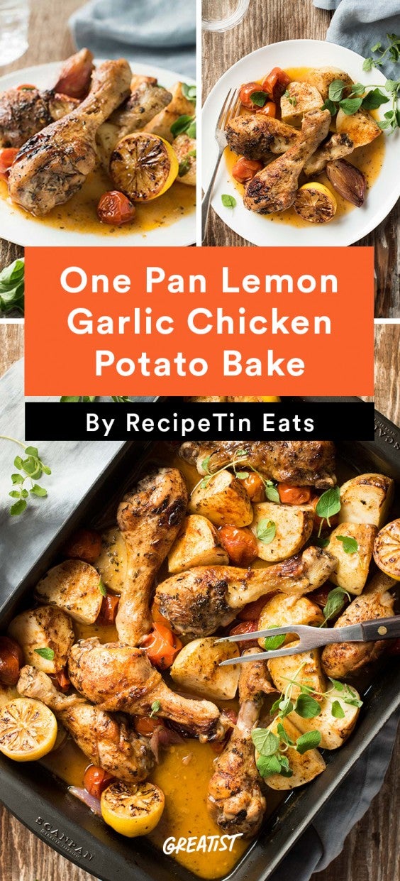 One Pan Lemon Garlic Chicken Potato Bake