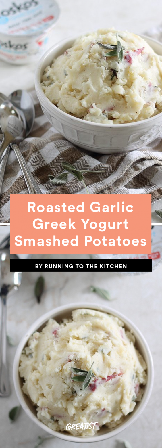 Roasted Garlic Greek Yogurt Smashed Potatoes Recipe