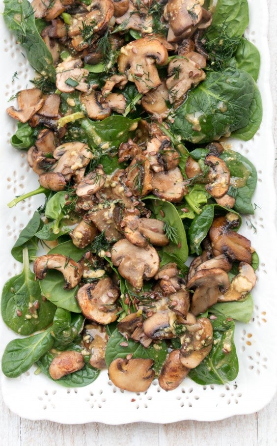 14. Mushroom Salad With Spinach and Flaxseeds