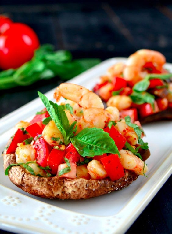 13. Roasted Portobello Topped With Spicy Shrimp Bruschetta