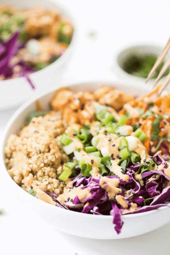 7. Asian Quinoa Bowls With Peanut-Baked Tofu