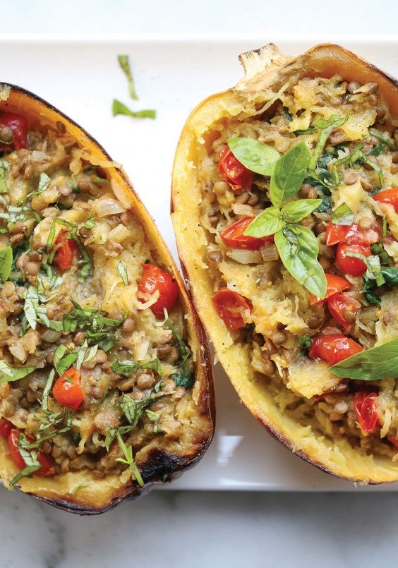 7. Spaghetti Squash Boats With Green Lentils