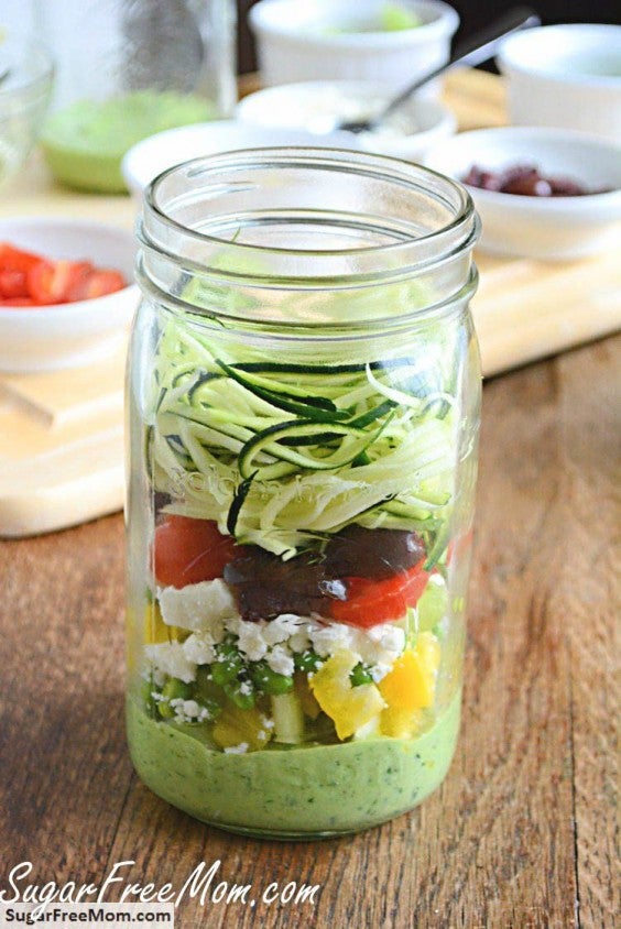 10. Mason Jar Zucchini Pasta Salad With Avocado Spinach Dressing
