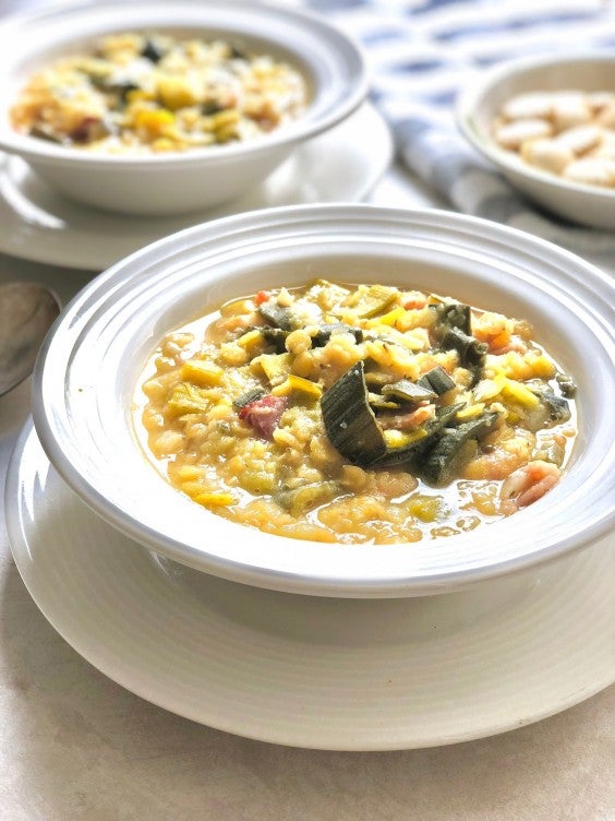8. 5-Ingredient Crock-Pot Bacon and Leek Lentil Soup