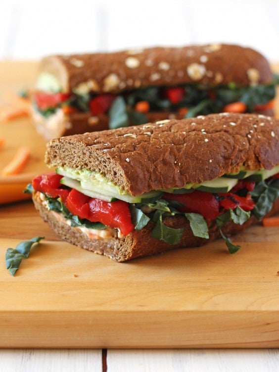 10. Roasted Red Pepper, Carrot, and Hummus Sandwich