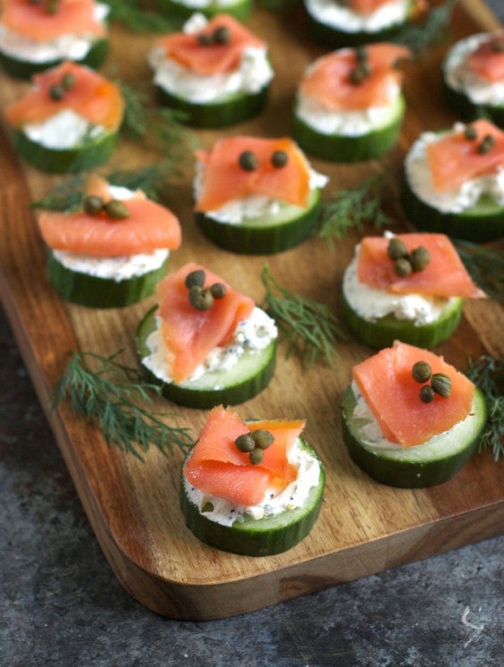 12. Everything Bagel Cucumber Bites With Smoked Salmon