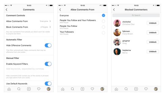 Instagram comment filters