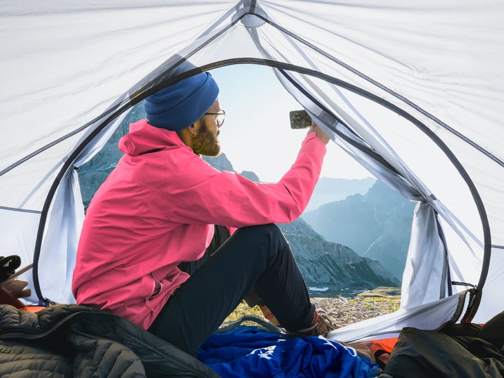 camping in a tent