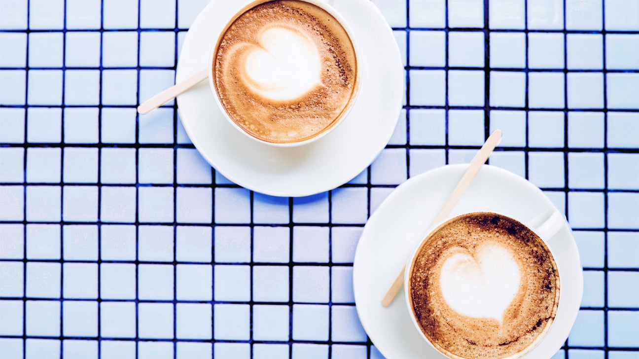 cappuccinos on a blue grid