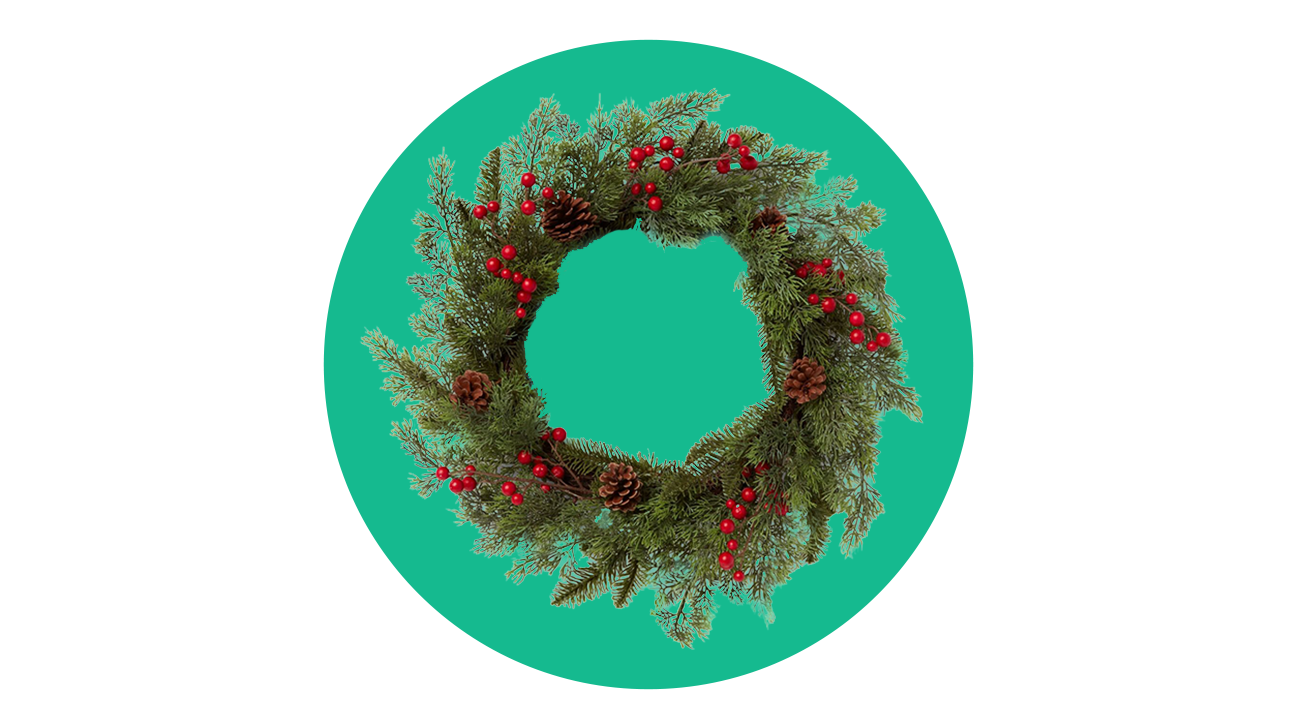 Threshold 24″ Cypress Pine Cone Red Berry Wreath