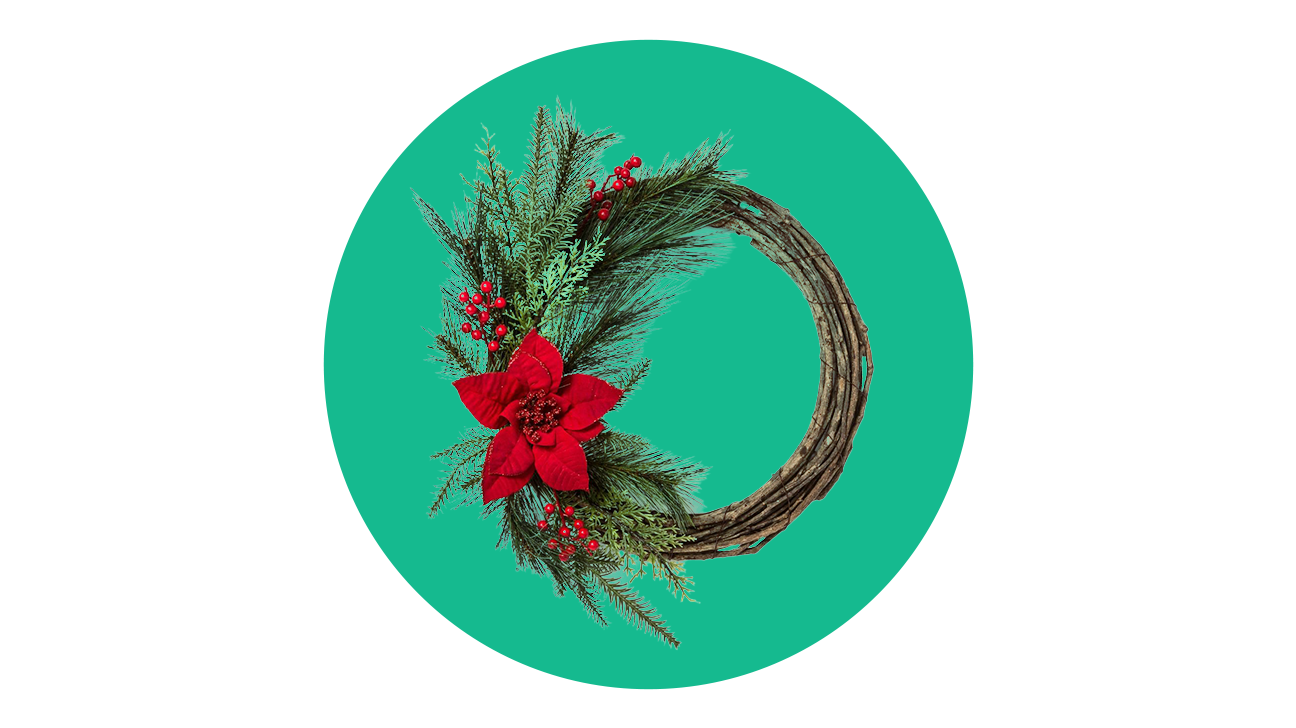 Wondershop 24″ Christmas Red Poinsettia Decorated Grapevine Wreath